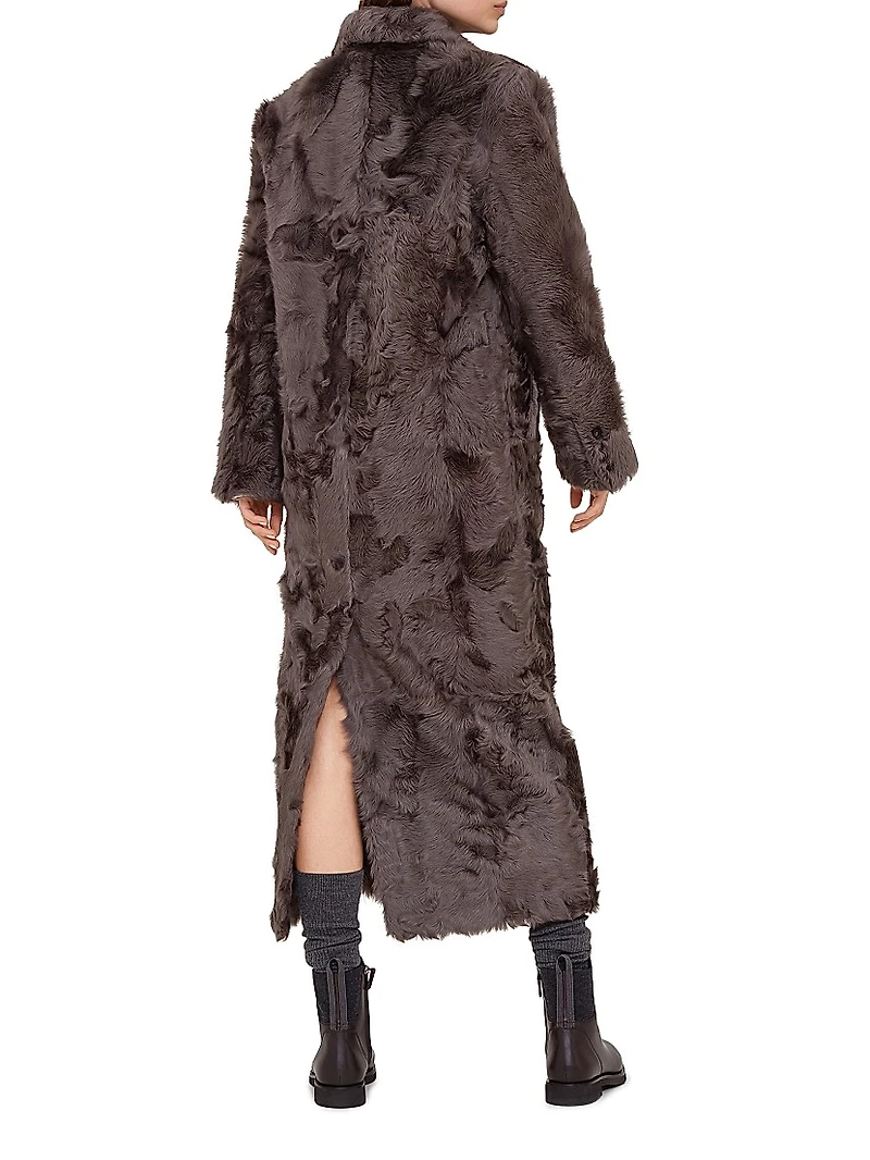 Wavy Shearling Coat with Monili