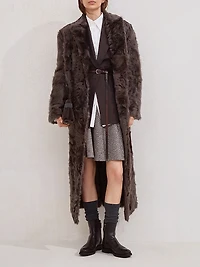 Wavy Shearling Coat with Monili