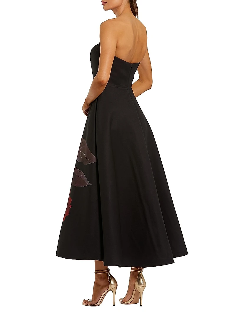 Floral Crepe Strapless Cocktail Dress