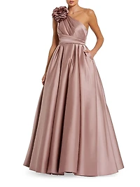 One-Shoulder Satin Ballgown