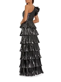 One-Shoulder Ruffled Metallic Gown
