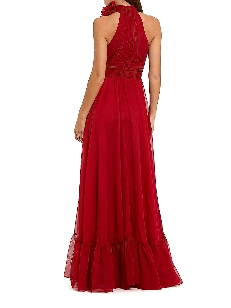 Sleeveless Floral Chiffon Gown