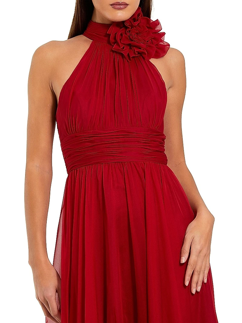 Sleeveless Floral Chiffon Gown