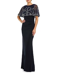 Crystal & Bead-Embellished Capelet Gown