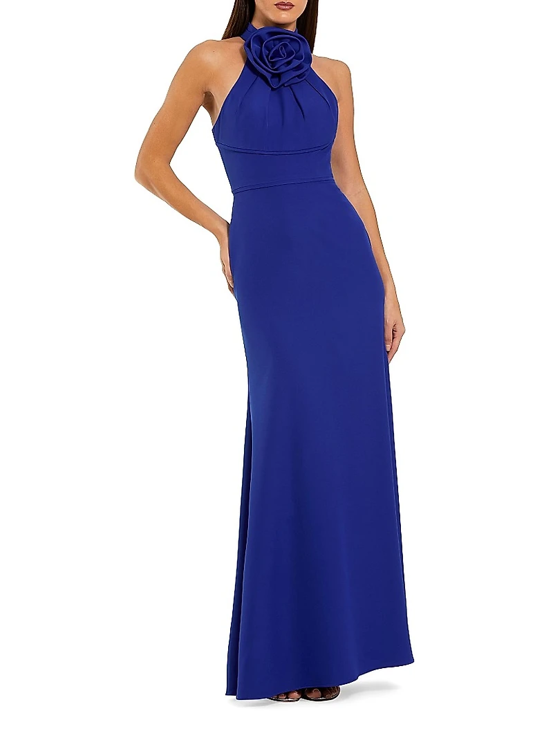 Rosette Sleeveless Crepe Column Gown