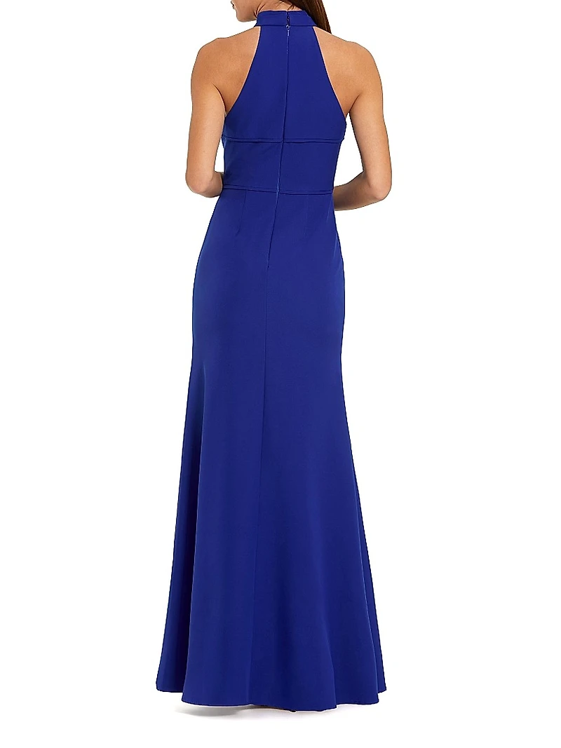 Rosette Sleeveless Crepe Column Gown