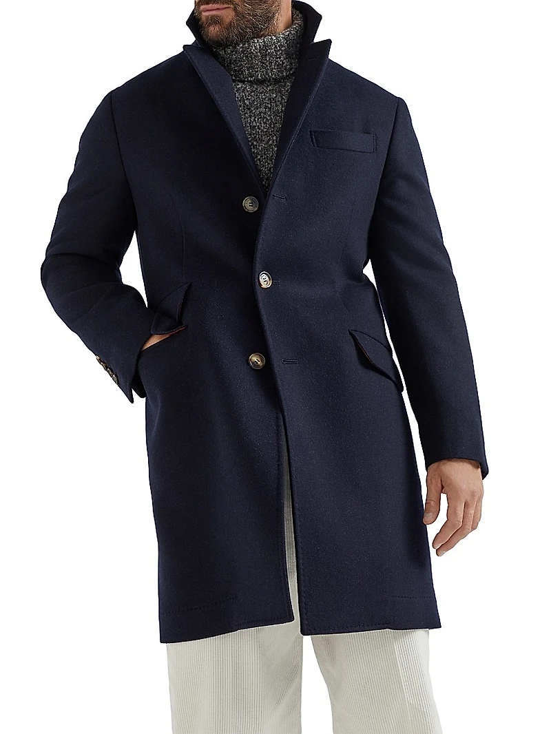 Wool Flannel Double Cloth Coat with Vents