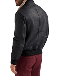 Nubuck Effect Shearling Bomber Jacket With Cashmere Knit Collar