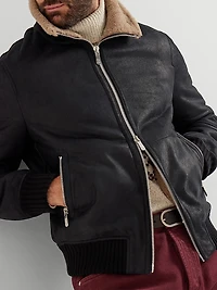 Nubuck Effect Shearling Bomber Jacket With Cashmere Knit Collar