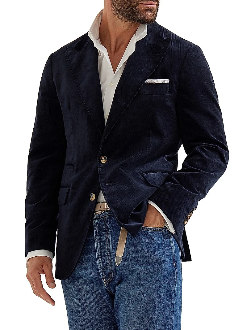 Cotton Corduroy Deconstructed Blazer with Large Peak Lapels