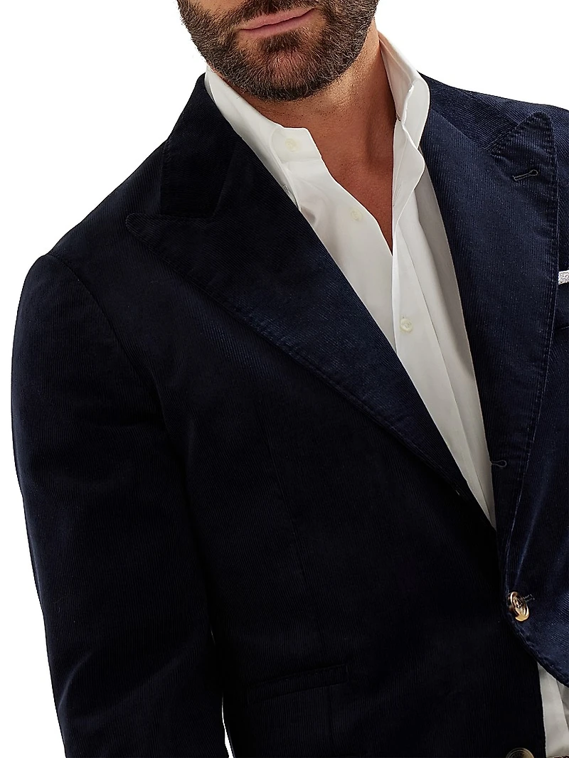 Cotton Corduroy Deconstructed Blazer with Large Peak Lapels