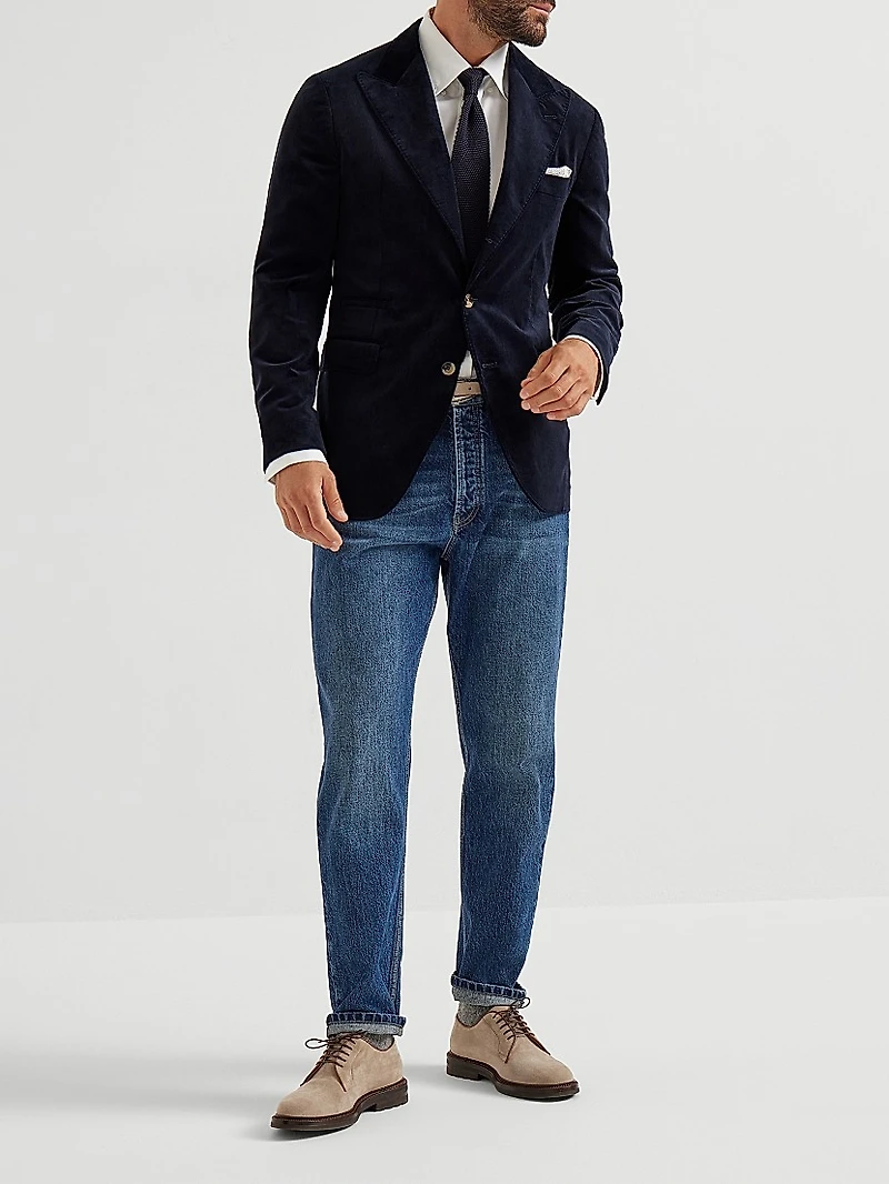 Cotton Corduroy Deconstructed Blazer with Large Peak Lapels
