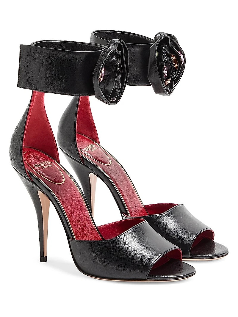 Drip Rose Kidskin 105MM Sandals with Crystals