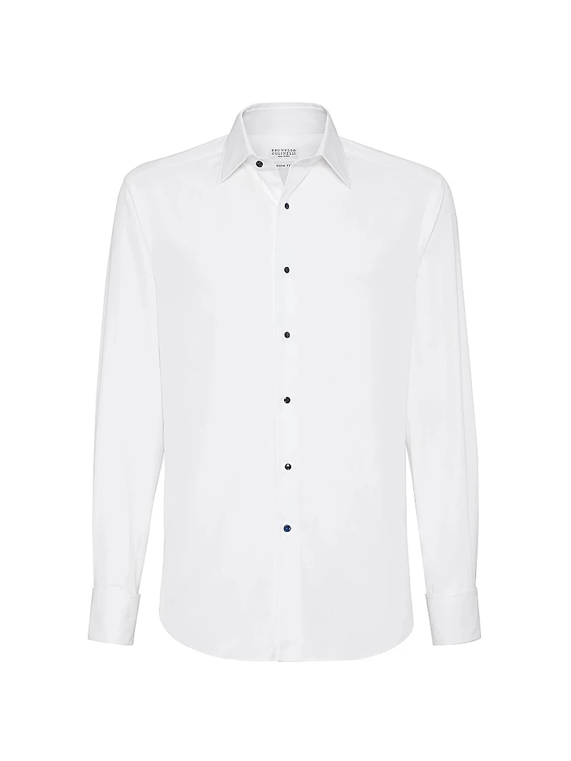 Cotton Twill Slim Fit Tuxedo Shirt with Spread Collar