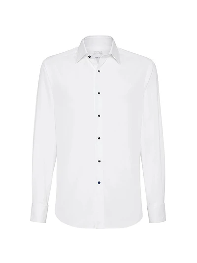 Cotton Twill Slim Fit Tuxedo Shirt with Spread Collar