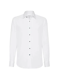 Cotton Twill Slim Fit Tuxedo Shirt with Spread Collar