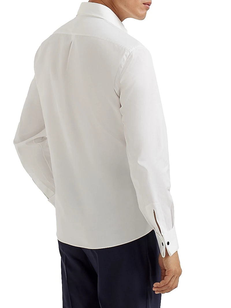 Cotton Twill Slim Fit Tuxedo Shirt with Spread Collar