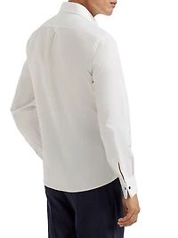 Cotton Twill Slim Fit Tuxedo Shirt with Spread Collar