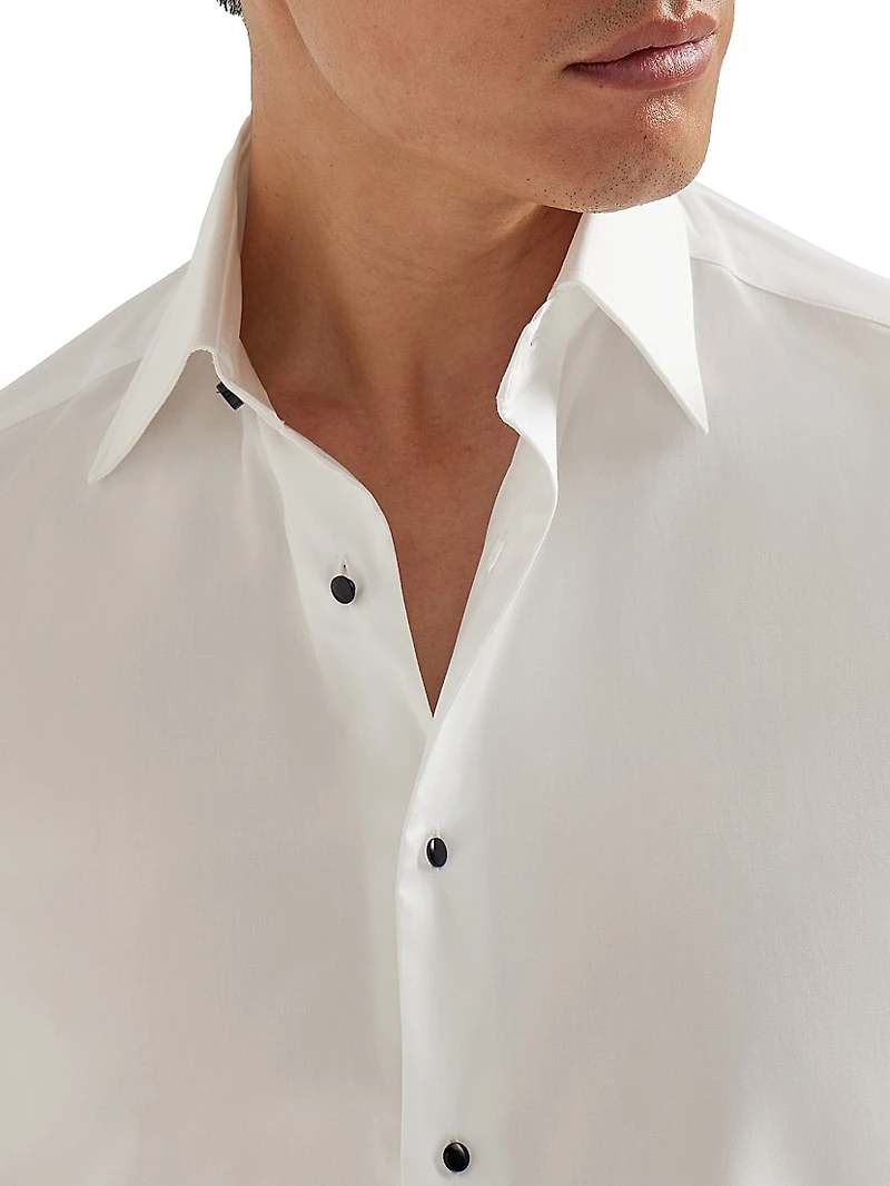 Cotton Twill Slim Fit Tuxedo Shirt with Spread Collar