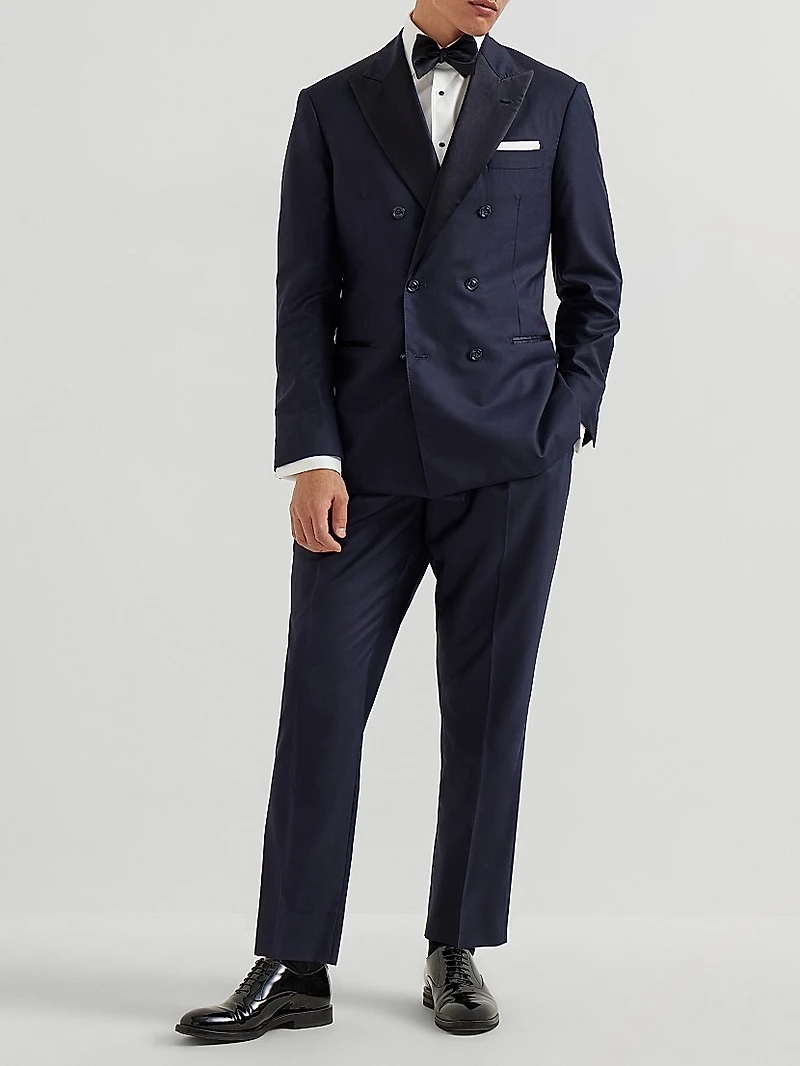 Cotton Twill Slim Fit Tuxedo Shirt with Spread Collar