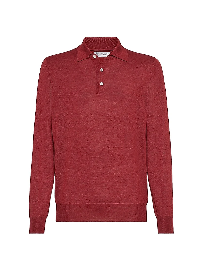 Lightweight Cashmere, Silk and Linen Knit Polo Shirt