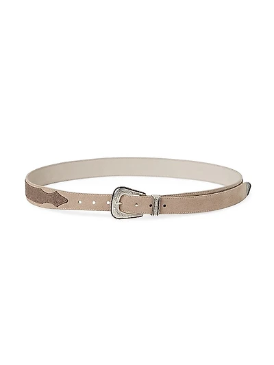 Two Tone Reversed Calfskin Belt with Detailed Buckle and Tip