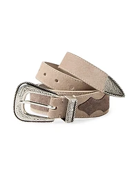 Two Tone Reversed Calfskin Belt with Detailed Buckle and Tip