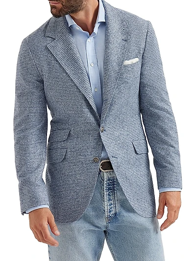 Silk Blend Checked Flannel Deconstructed Cavallo Blazer