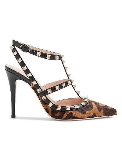 Rockstud 100MM Pump with Straps Pony-Effect Calfskin
