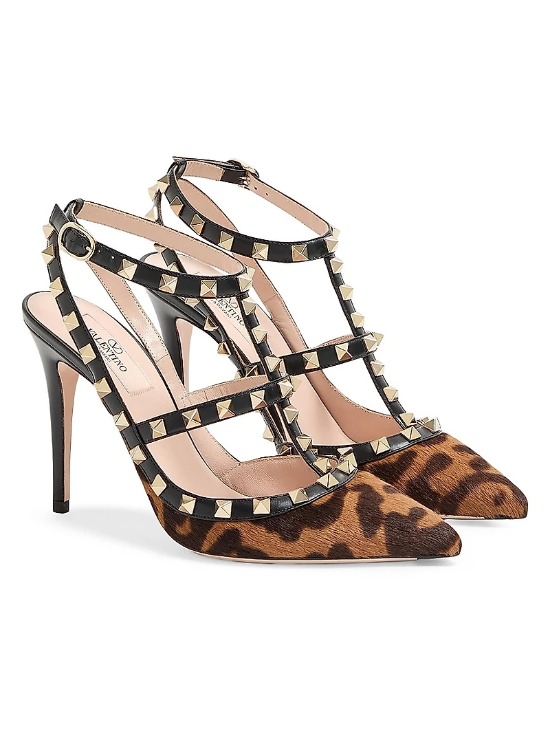 Rockstud 100MM Pump with Straps Pony-Effect Calfskin