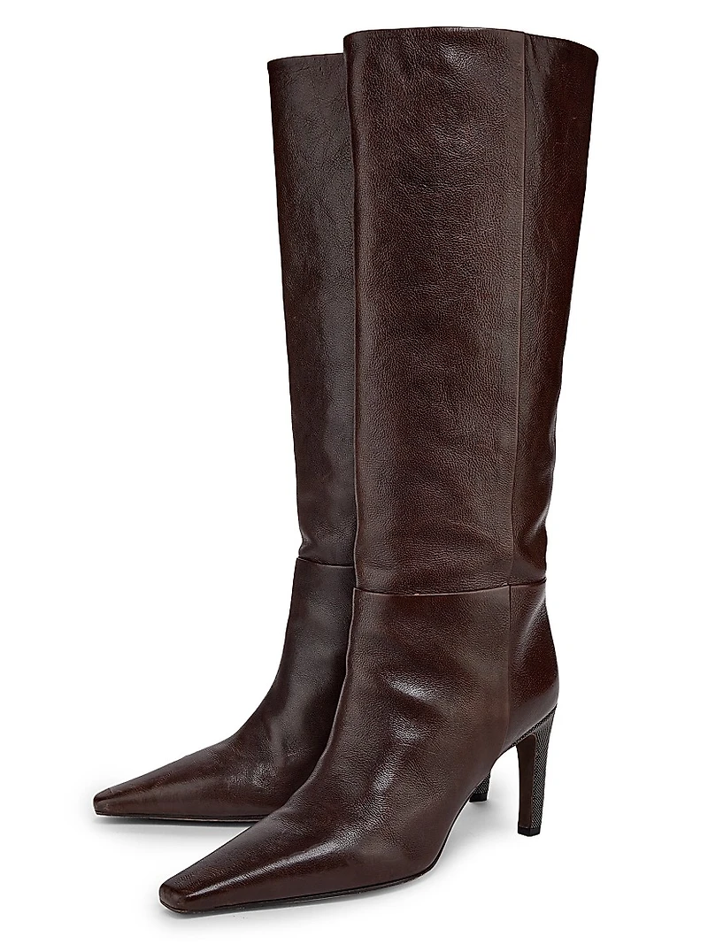 Leather 80MM Curved Monili Heel Boots