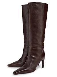 Leather 80MM Curved Monili Heel Boots