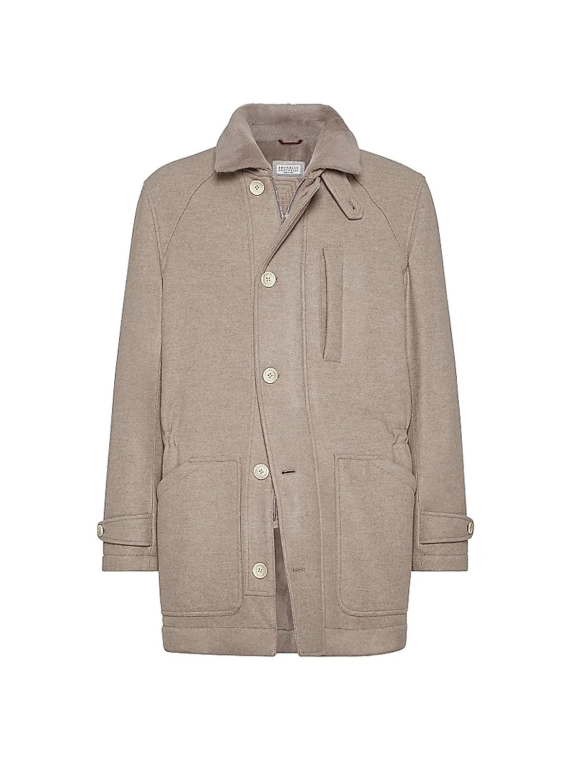 Lightweight Water Resistant Cashmere Parka with Shearling Lining