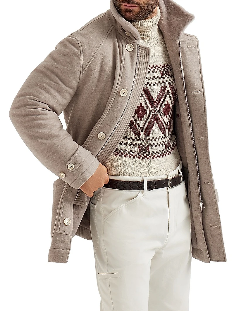Lightweight Water Resistant Cashmere Parka with Shearling Lining