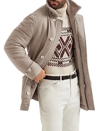 Lightweight Water Resistant Cashmere Parka with Shearling Lining