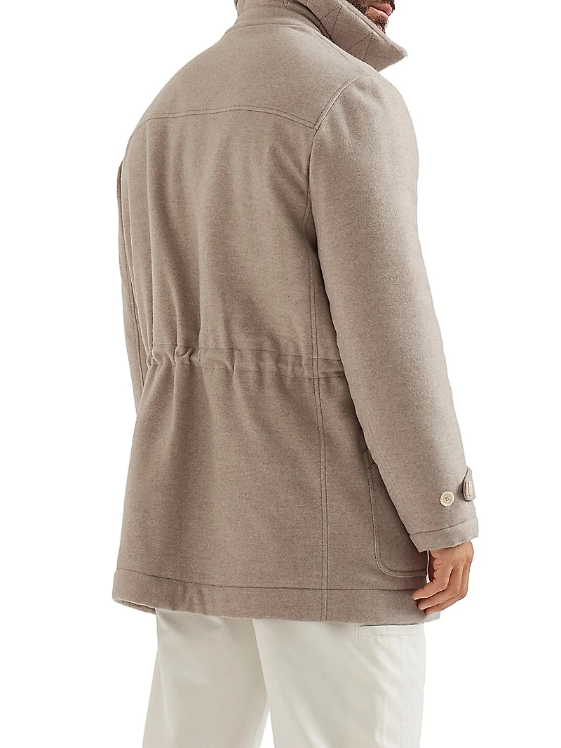 Lightweight Water Resistant Cashmere Parka with Shearling Lining