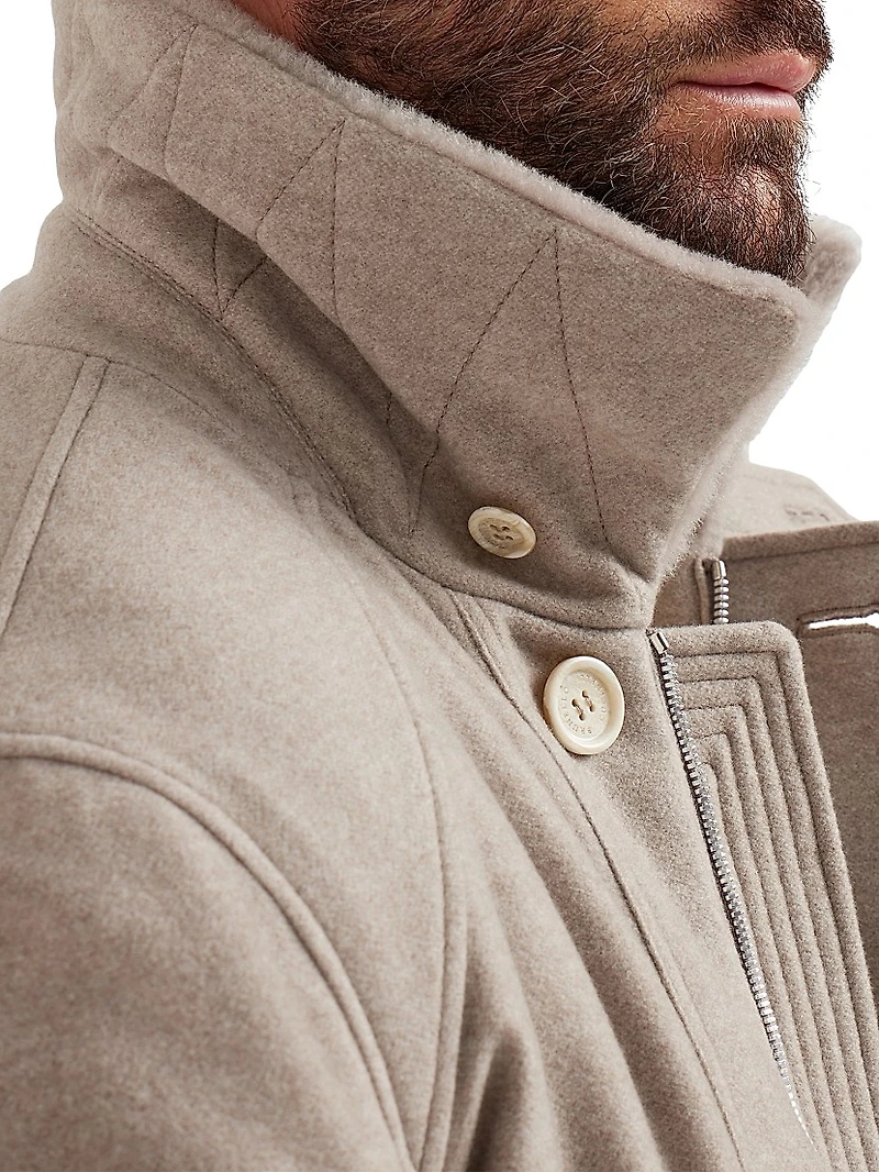 Lightweight Water Resistant Cashmere Parka with Shearling Lining
