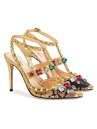 Rockstud 100MM Pumps with Straps Jacquard Apres L'hiver Fabric