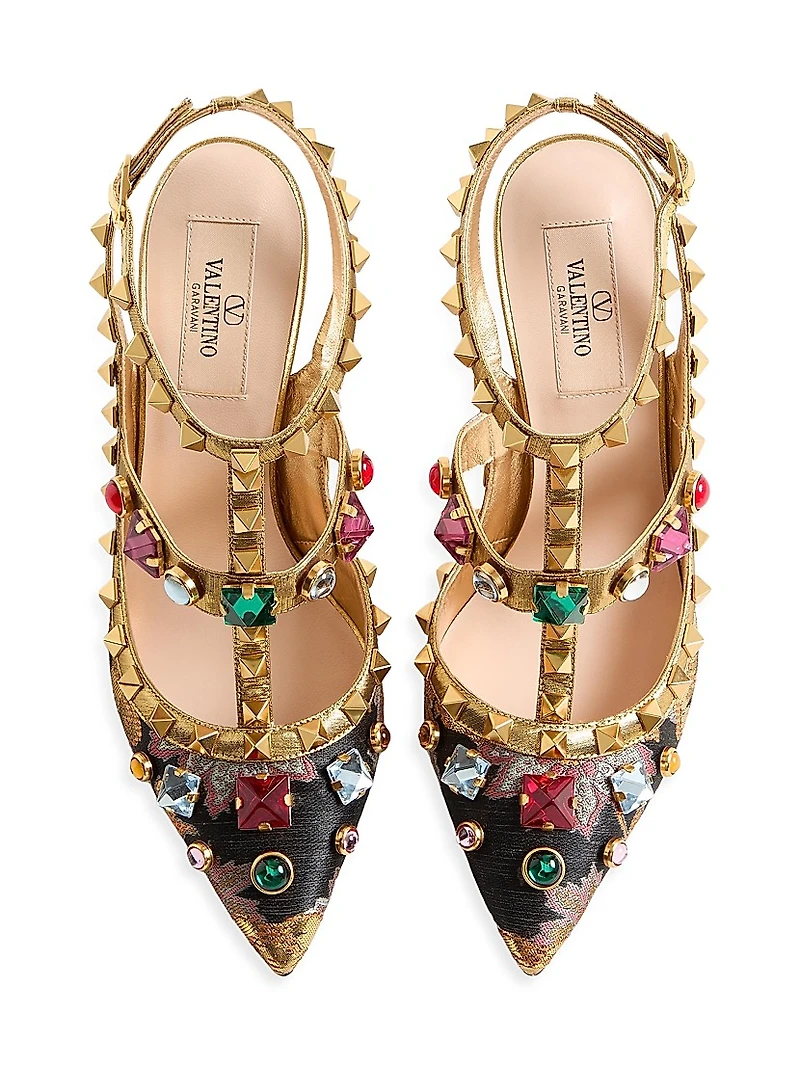 Rockstud 100MM Pumps with Straps Jacquard Apres L'hiver Fabric