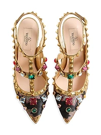 Rockstud 100MM Pumps with Straps Jacquard Apres L'hiver Fabric