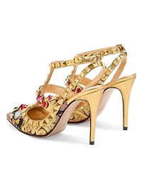 Rockstud 100MM Pumps with Straps Jacquard Apres L'hiver Fabric