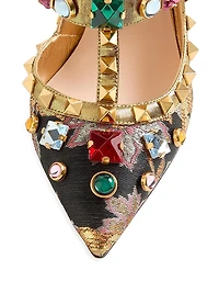 Rockstud 100MM Pumps with Straps Jacquard Apres L'hiver Fabric