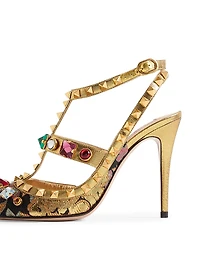 Rockstud 100MM Pumps with Straps Jacquard Apres L'hiver Fabric