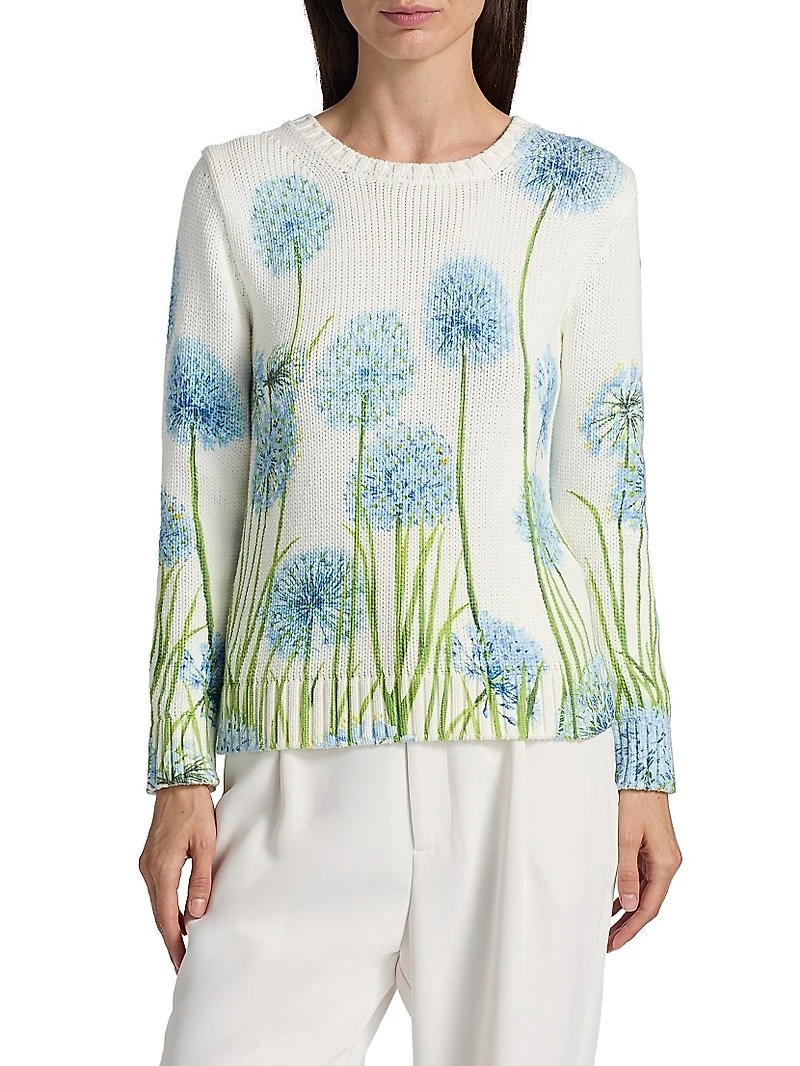 Allium-Printed Cotton-Blend Sweater