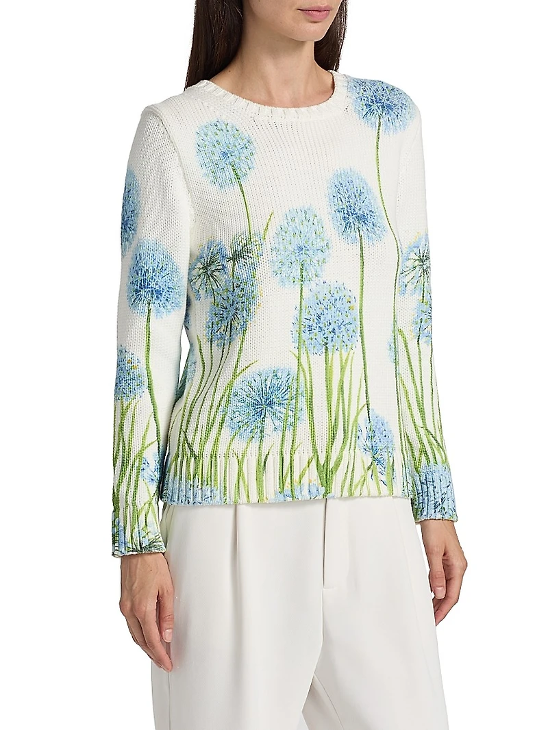 Allium-Printed Cotton-Blend Sweater