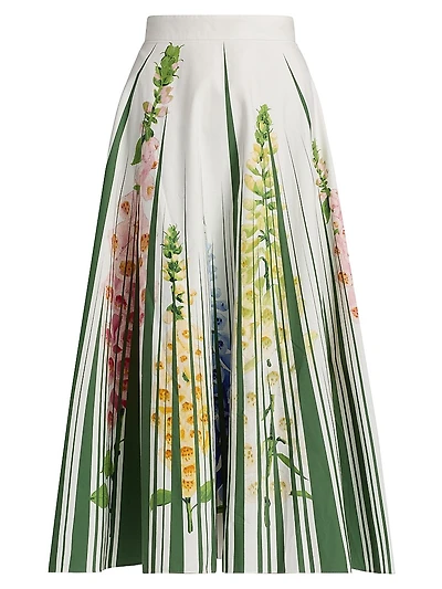 Tromp L'oeil Pleated Foxgloves-Print Midi-Skirt