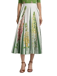 Tromp L'oeil Pleated Foxgloves-Print Midi-Skirt