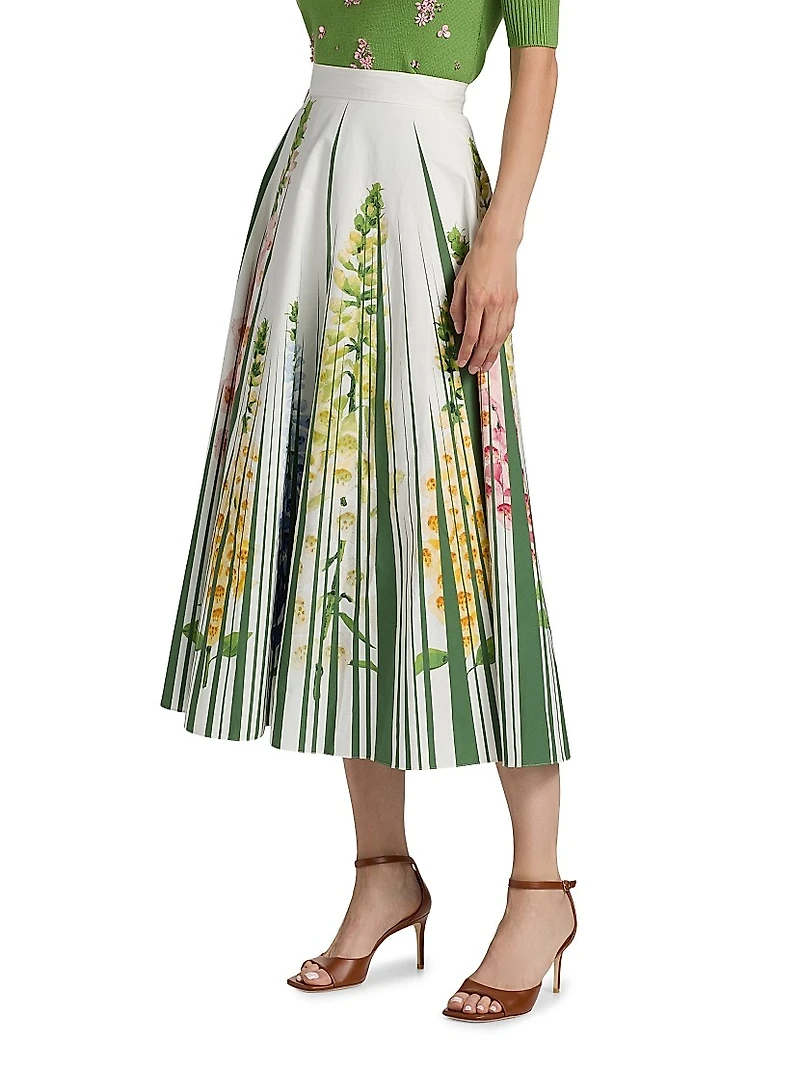 Tromp L'oeil Pleated Foxgloves-Print Midi-Skirt