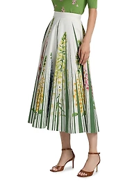 Tromp L'oeil Pleated Foxgloves-Print Midi-Skirt