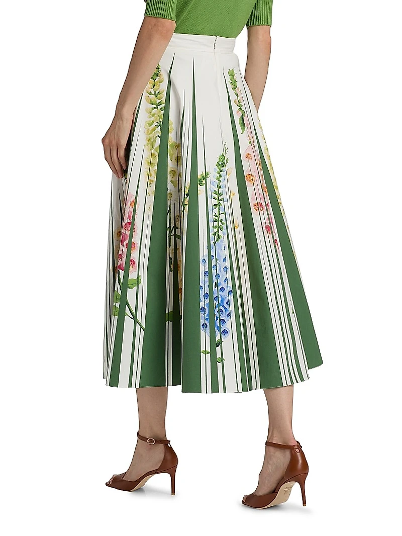 Tromp L'oeil Pleated Foxgloves-Print Midi-Skirt